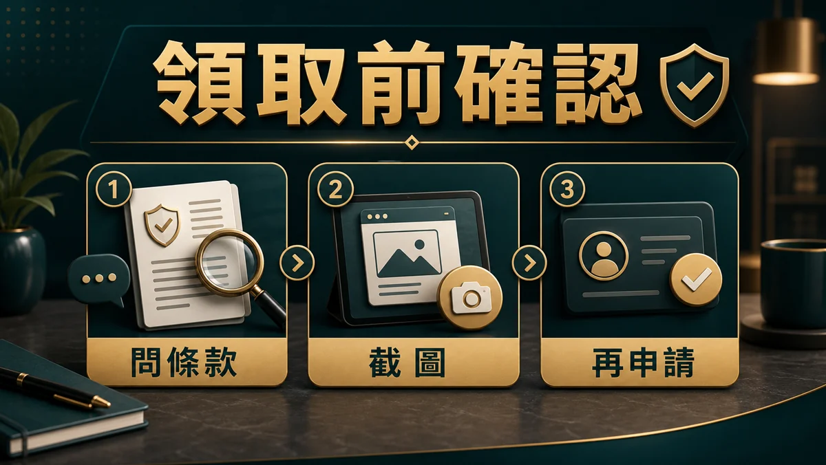 隆亨娛樂城 VIP 領取前確認圖，圖中文字提醒讀者先問條款、截圖，再申請活動。