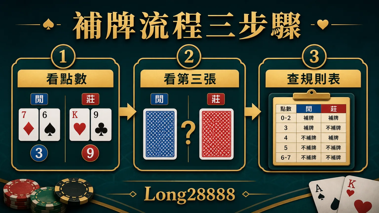 百家樂從自然牌到閒家與莊家補牌的判讀流程