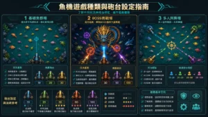 捕魚機遊戲類型與砲台設定示意圖