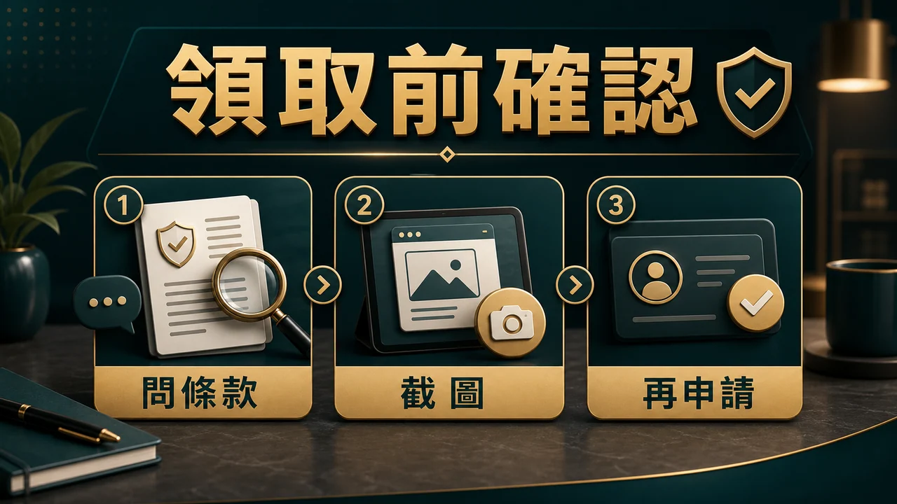 隆亨娛樂城 VIP 領取前確認圖，圖中文字提醒讀者先問條款、截圖，再申請活動。
